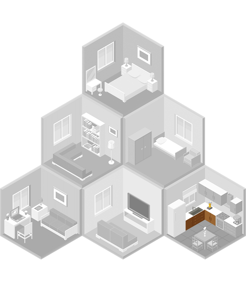 Isometric illustration of connected interior rooms