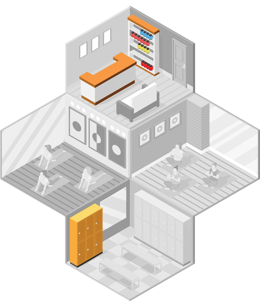 Isometric illustration of a multi-level commercial interior